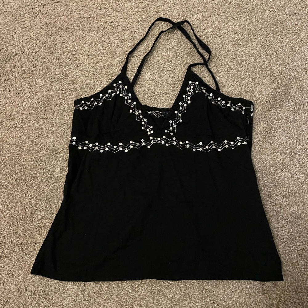 black beaded criss cross straps tank top